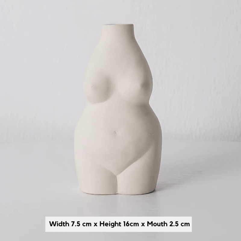 cream white female body form vase