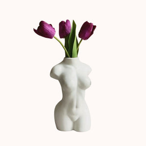 white nude female body flower vase
