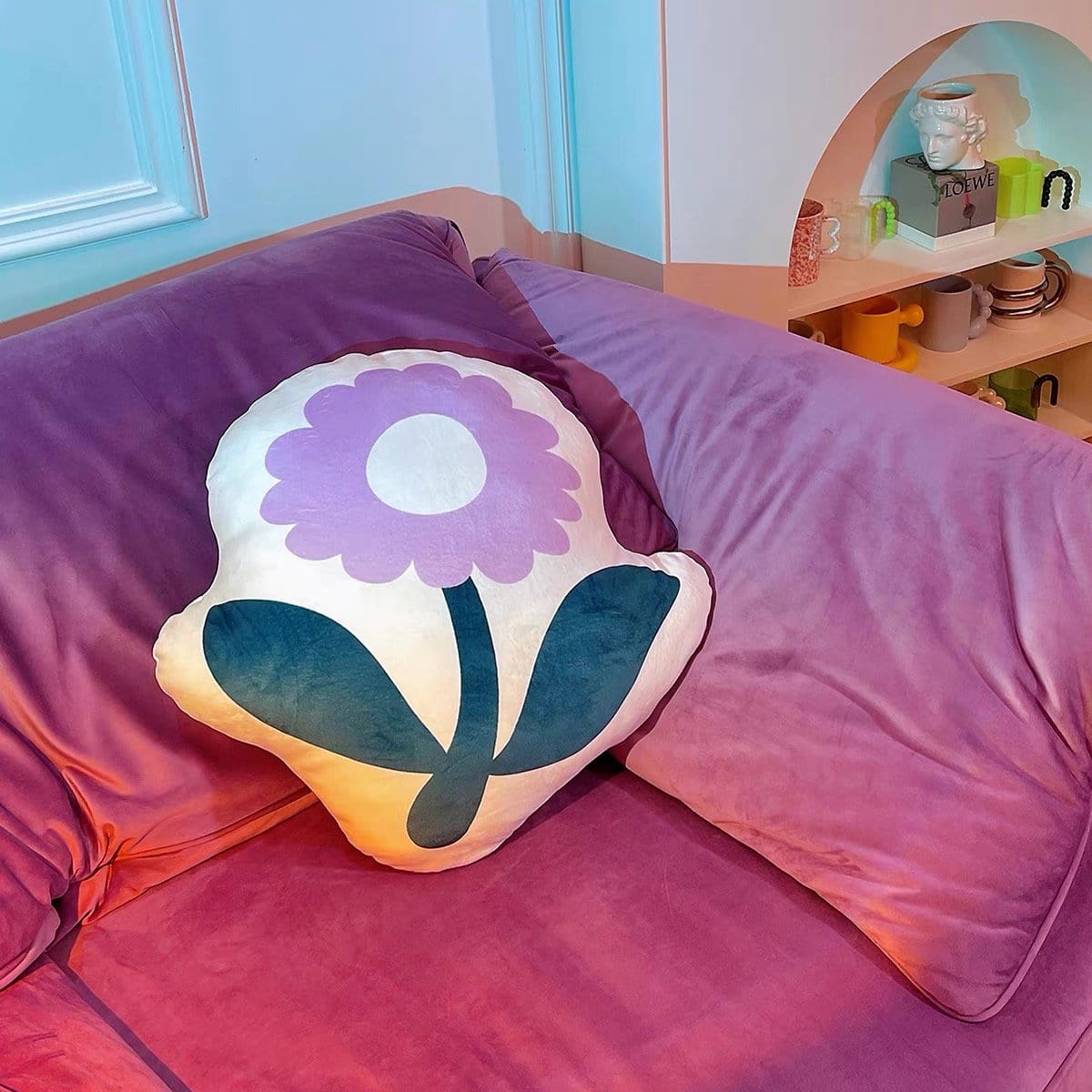 pink flower shaped decorative pillow