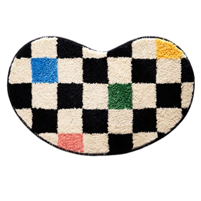 bean shaped checkered rug bath mat