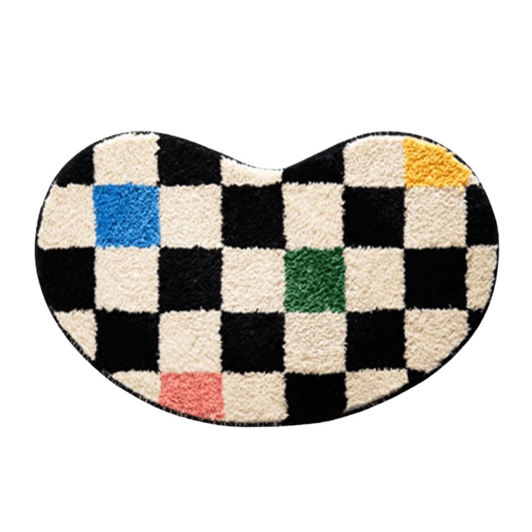 bean shaped checkered rug bath mat