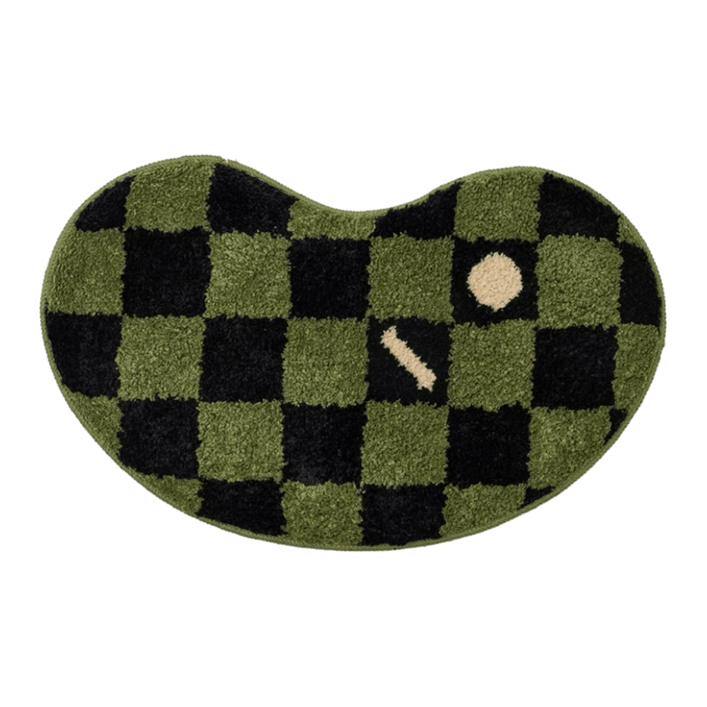 bean shaped checkered rug bath mat
