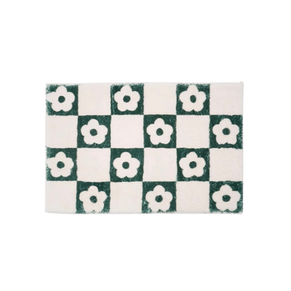 Green Checkered Floor Mat With Daisy Flowers