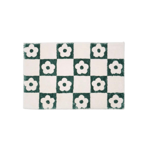 Green Checkered Floor Mat With Daisy Flowers