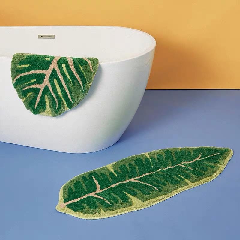 monstera leaf bath mat Monstera Green Leaf Rug – HOMELIVY