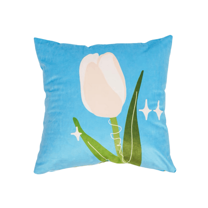 blue tulip flower graphic pillow case