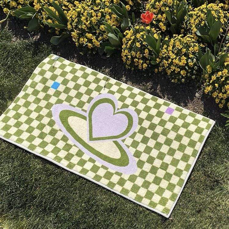 green checkered rug mat - egirl room decor