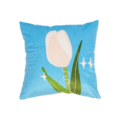 Tulip Flower Blue Throw Pillow Case