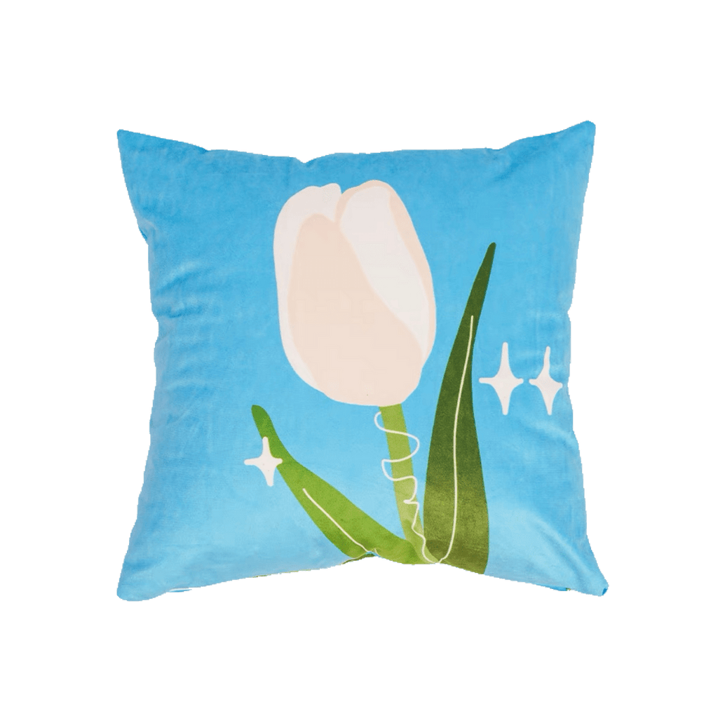Tulip Flower Blue Throw Pillow Case