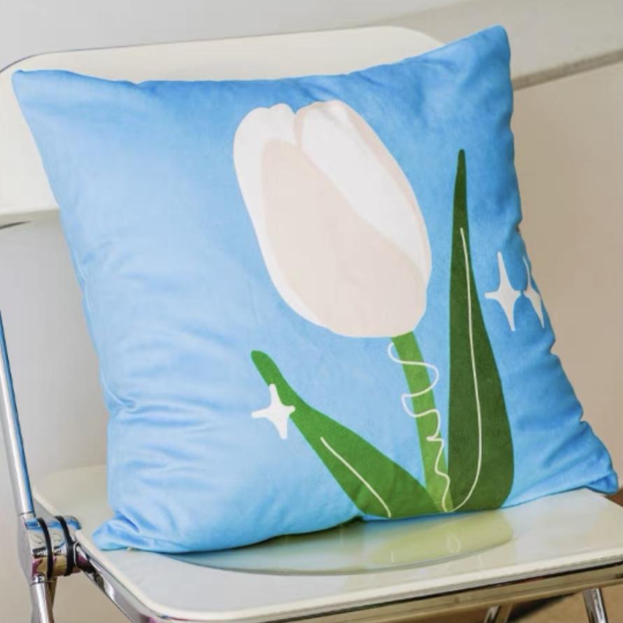 Blue Tulip Flower Graphic Pillow case