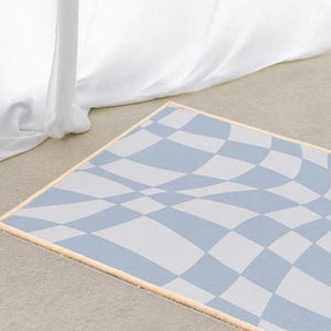 pastel blue warped checkered rug - egirl room decor