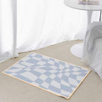 Load image into Gallery viewer, pastel blue warped checkered rug 
