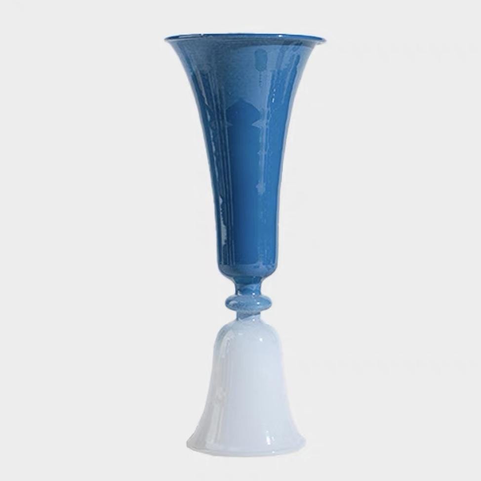 blue pastel glass candlestick holder