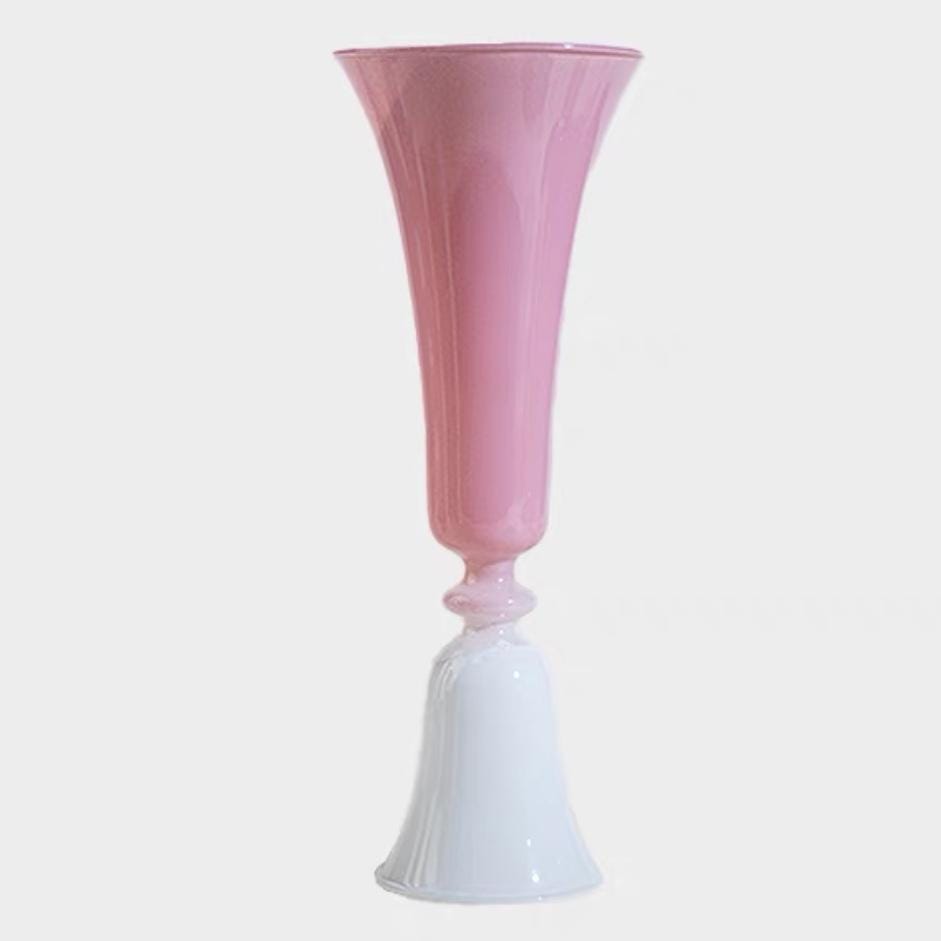 pastel pink glass candlestick holder