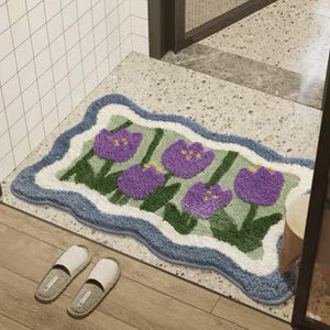 purple floral wavy small rug