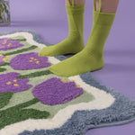 Load image into Gallery viewer, purple tulip flowers bathmat or rug
