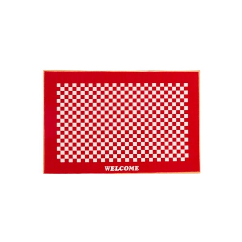 Red Welcome Checker Pattern Doormat