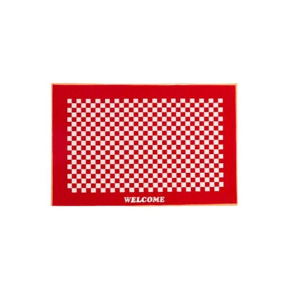 Red Welcome Checker Pattern Doormat