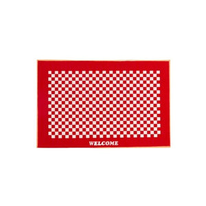 Red Welcome Checker Pattern Doormat