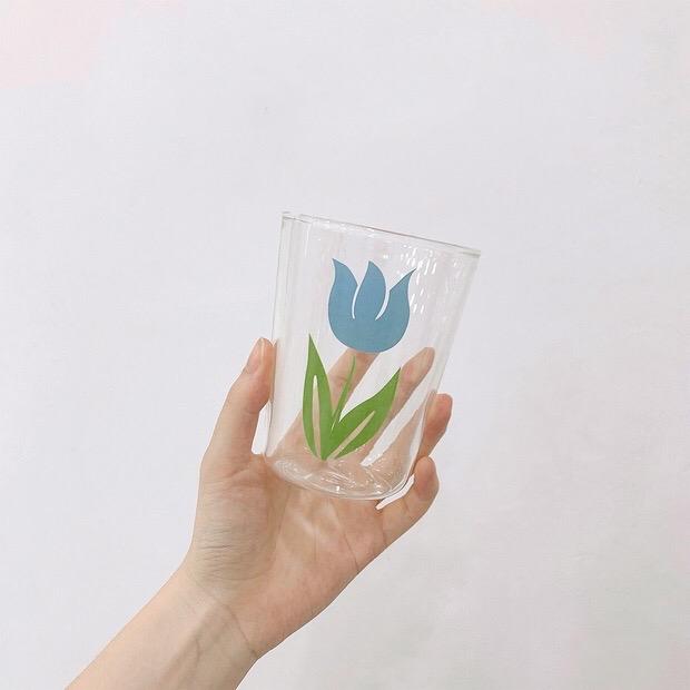 Blue Flower Drinking Glass