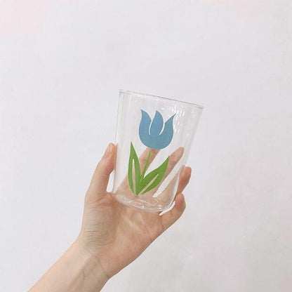 Blue Flower Drinking Glass